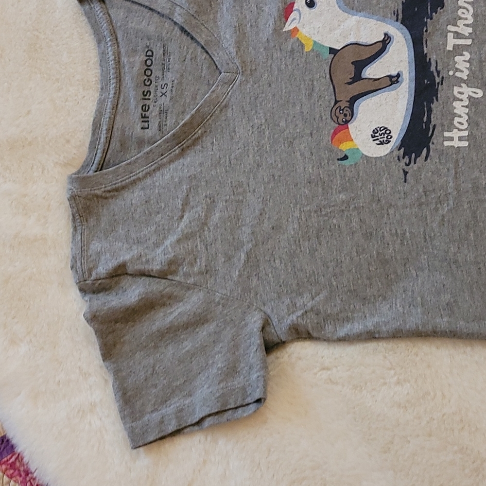 Life Is Good Crusher Tee Hang In There Sloth Unicorn Graphic Gray Casual Tshirt - Picture 5 of 8